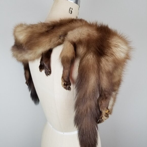 Vintage 1930's Full Mink Fur 3 Pelt Stole Scarf with Heads, Tails & Feet - Picture 6 of 12